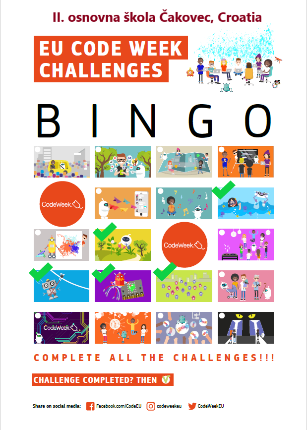 Code Week bingo card